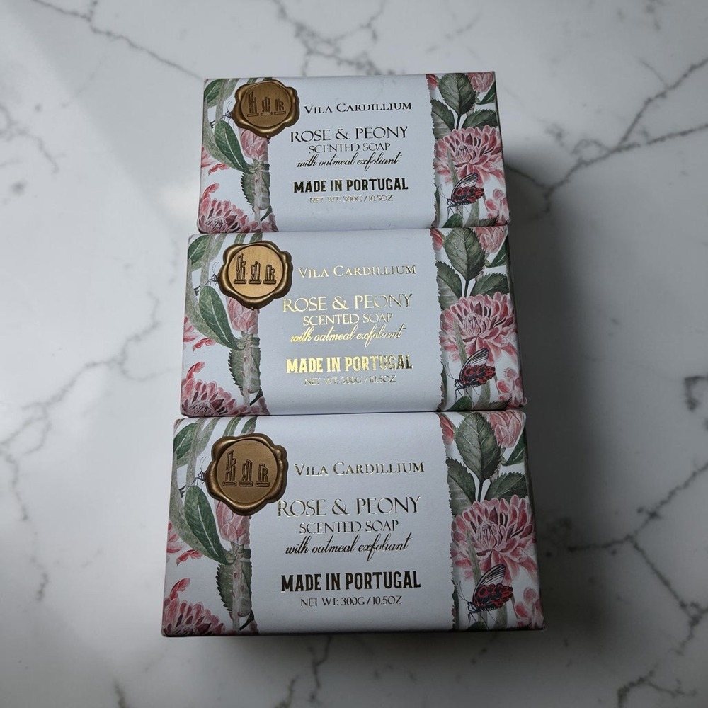 Vila Cardillium Rose & Peony Soap Set 3pk 10.5oz New Portugal Oatmeal Exfoliant